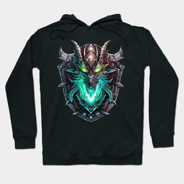 Glowing Alien Dragon Head Shield Hoodie by Scattered Atoms